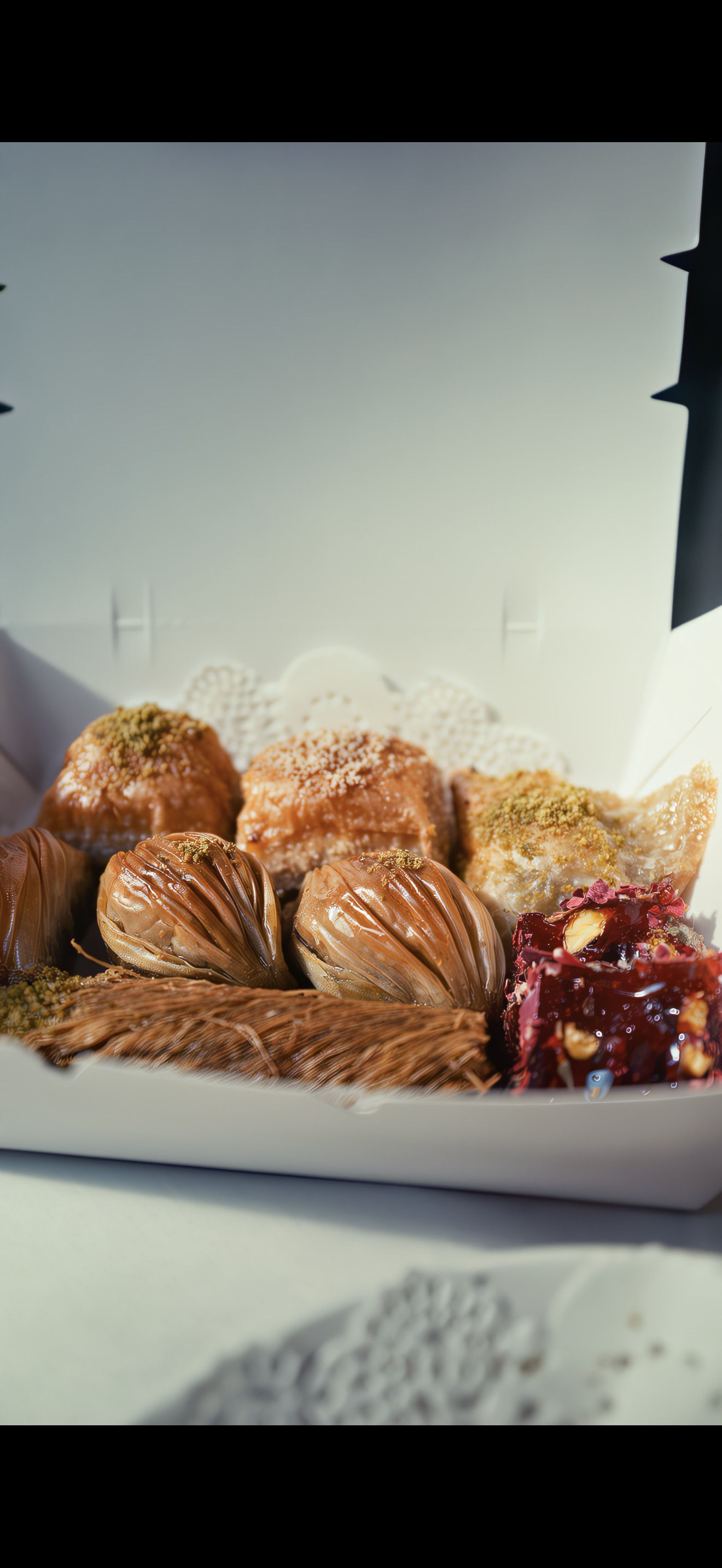 Baklava and kunafa from Shalaby Sweets, boxed to go